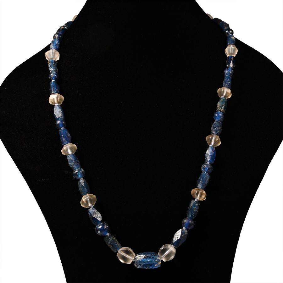 Western Asiatic Deep Blue Glass and Rock Crystal Necklace