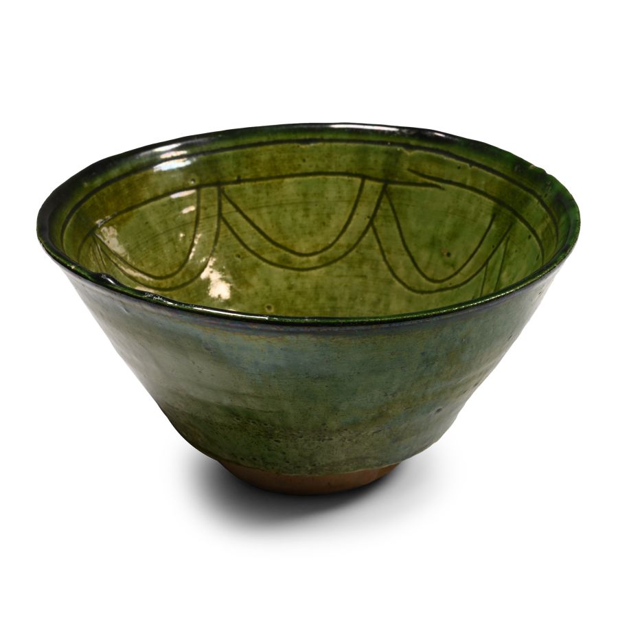 Large Western Asiatic Dark Green Glazed Bowl
