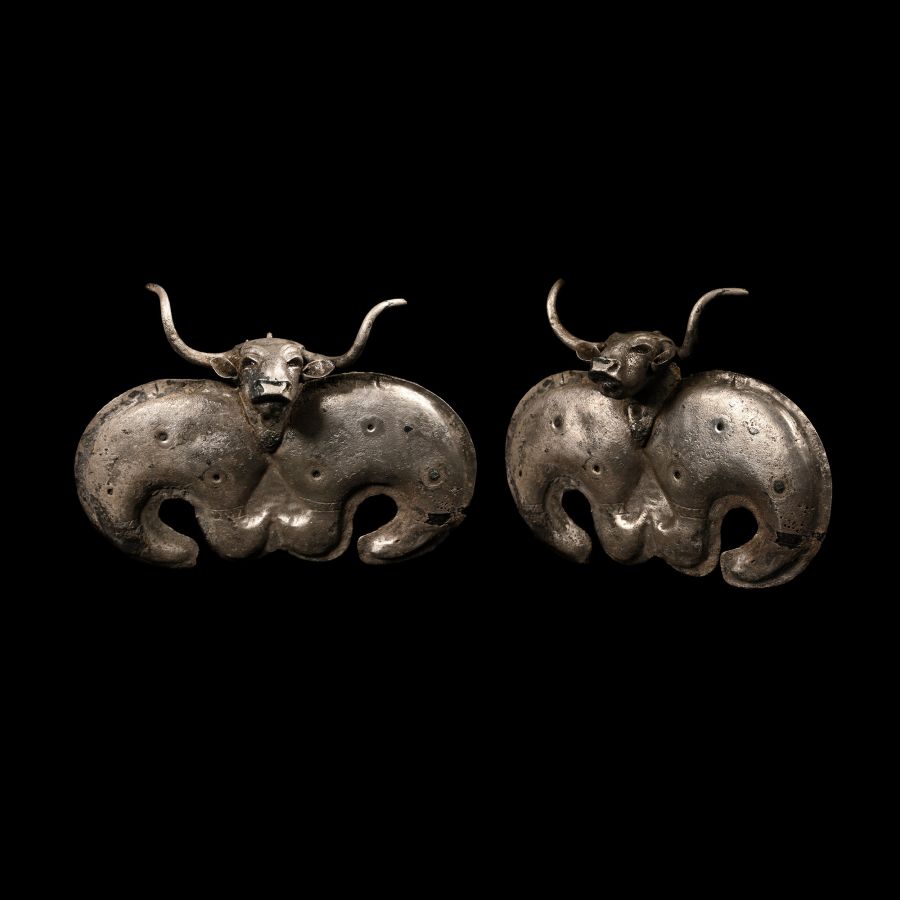 Large Proto-Elamite Silver Pendant with Bull's Head