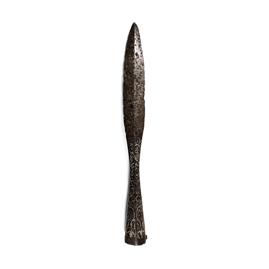 Large Medieval Silver Inlaid Iron Spearhead