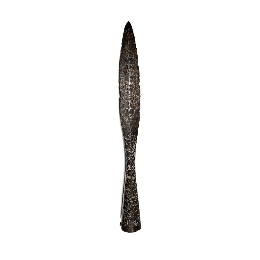 Large Medieval Silver Inlaid Iron Spearhead