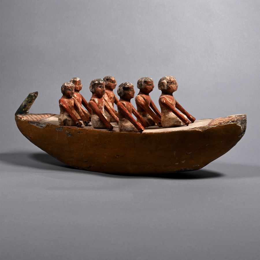 Egyptian Wooden Model Boat with Oarsmen