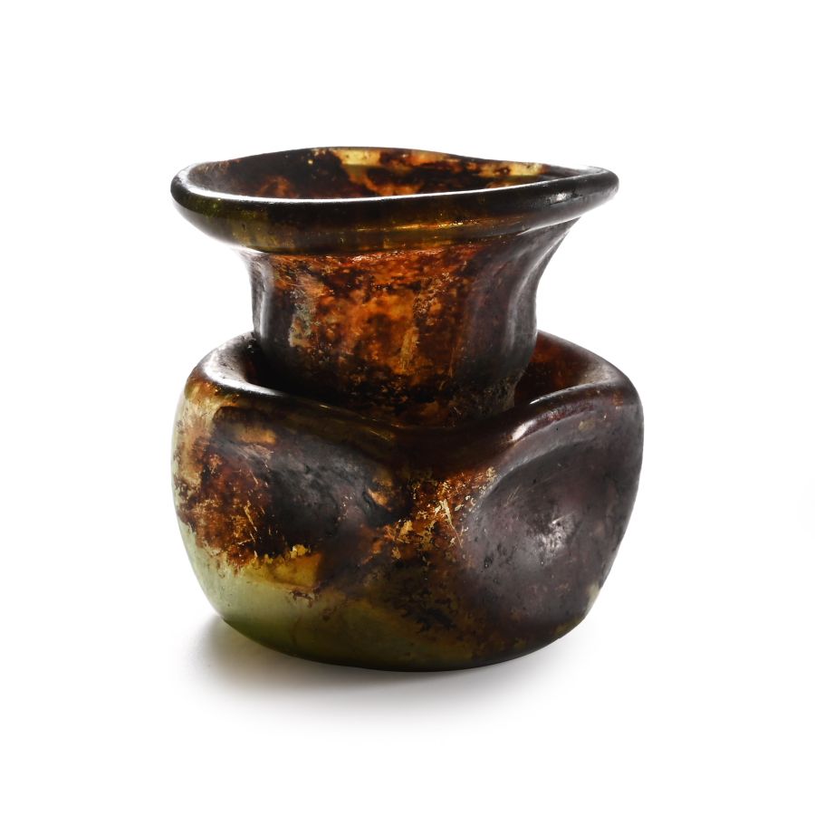 Roman Square Green Glass Flask