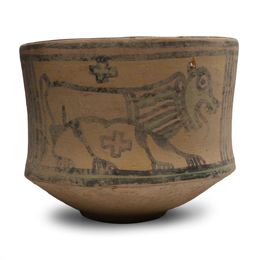 Indus Valley Painted Terracotta Vessel with Lion and Gryphon