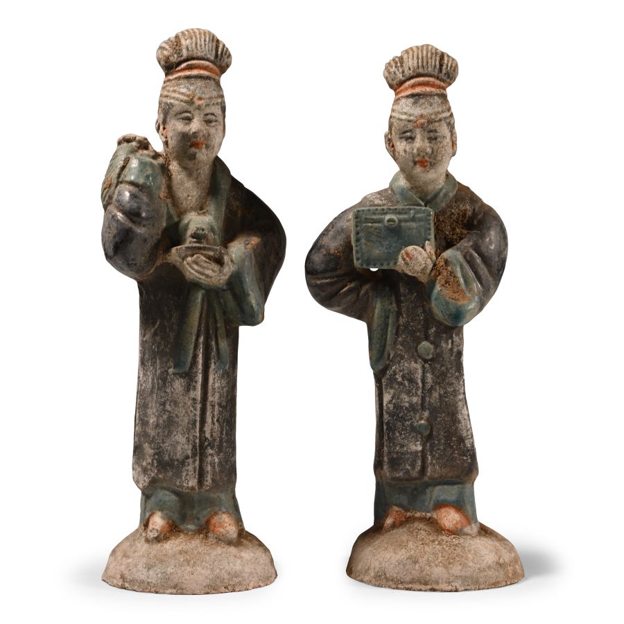 Chinese Qing Pair of Female Attendants
