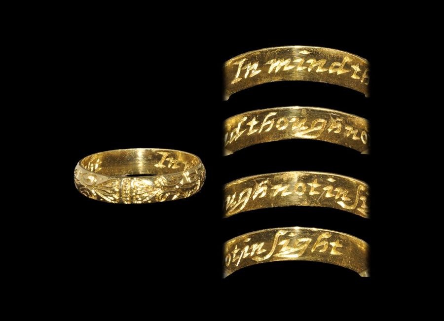 Post Medieval Gold 'In mind though not in sight' Decorated Posy Ring