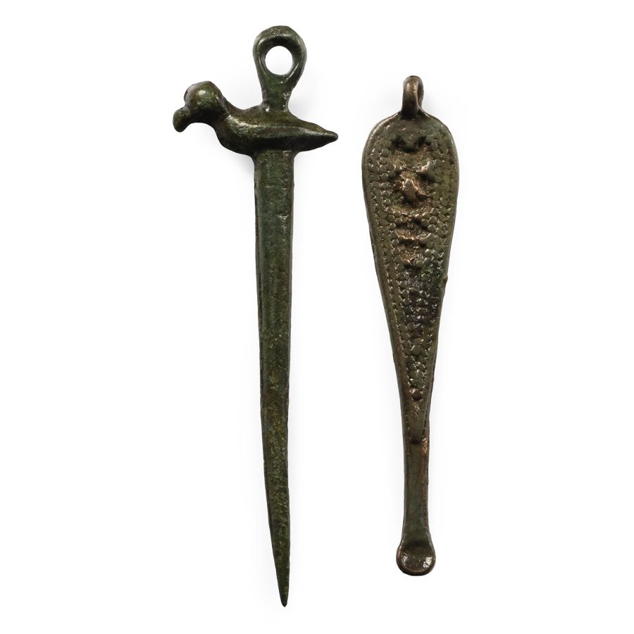 Viking Period Bronze Ear Scoop and Pin Group