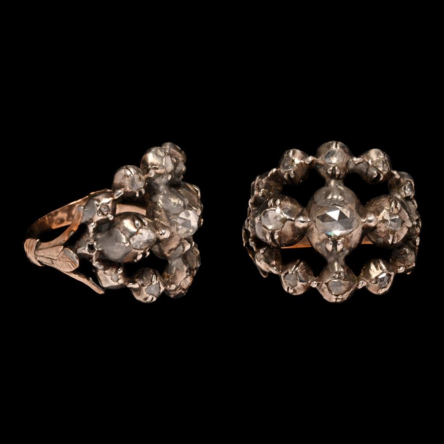 Georgian Gold Ring with Diamond Cross in Oval Cluster