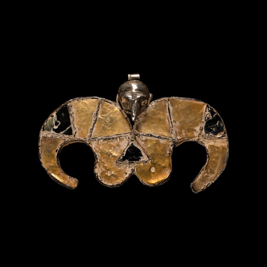 Large Elamite Silver Bird Pendant with Inlays