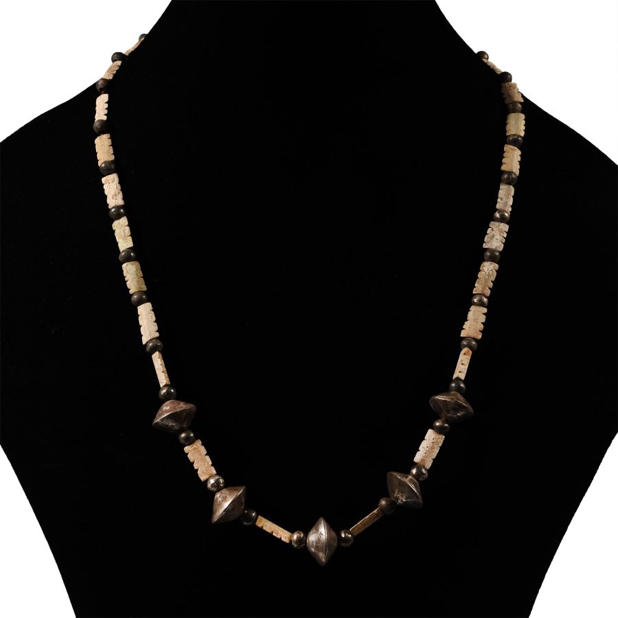 Elamite Silver and Stone Bead Necklace