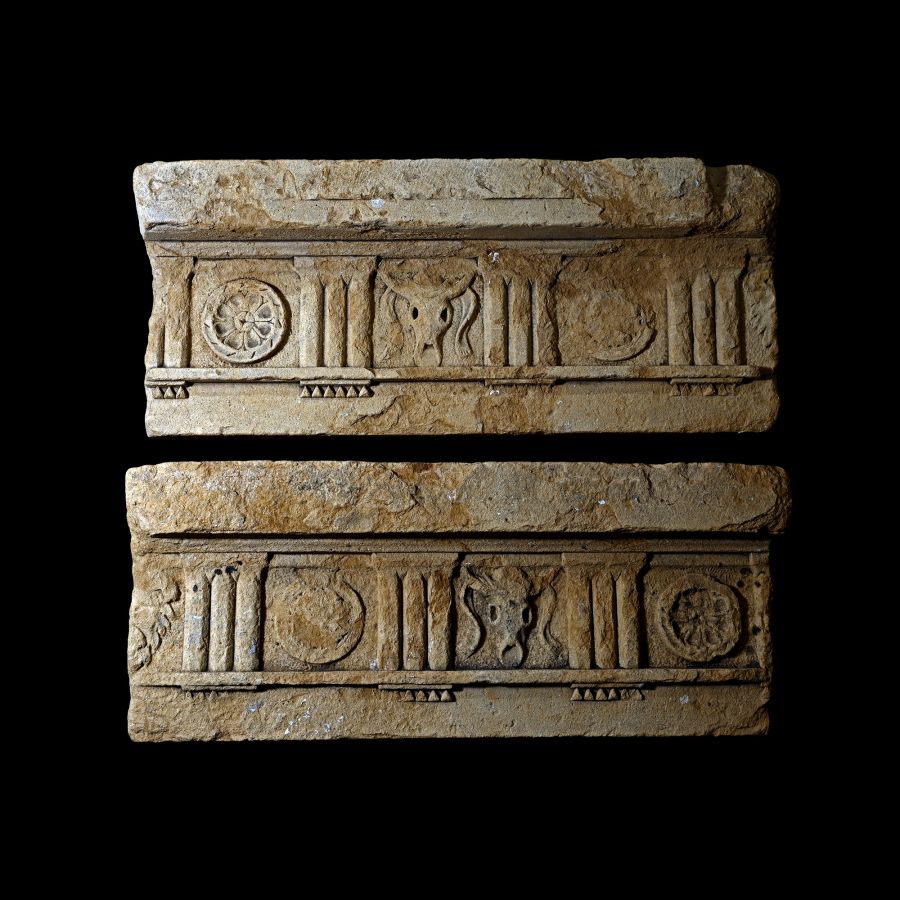 Two Roman Sandstone Architectural Frieze Sections