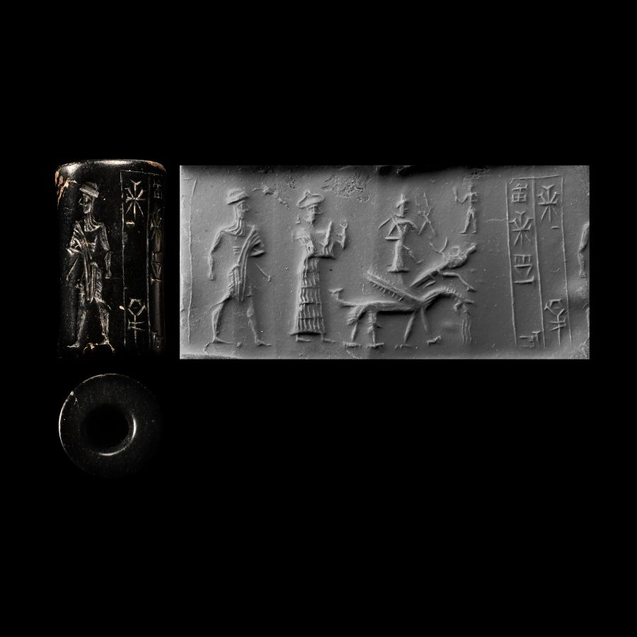 Old Babylonian Haematite Cylinder Seal with Inscription