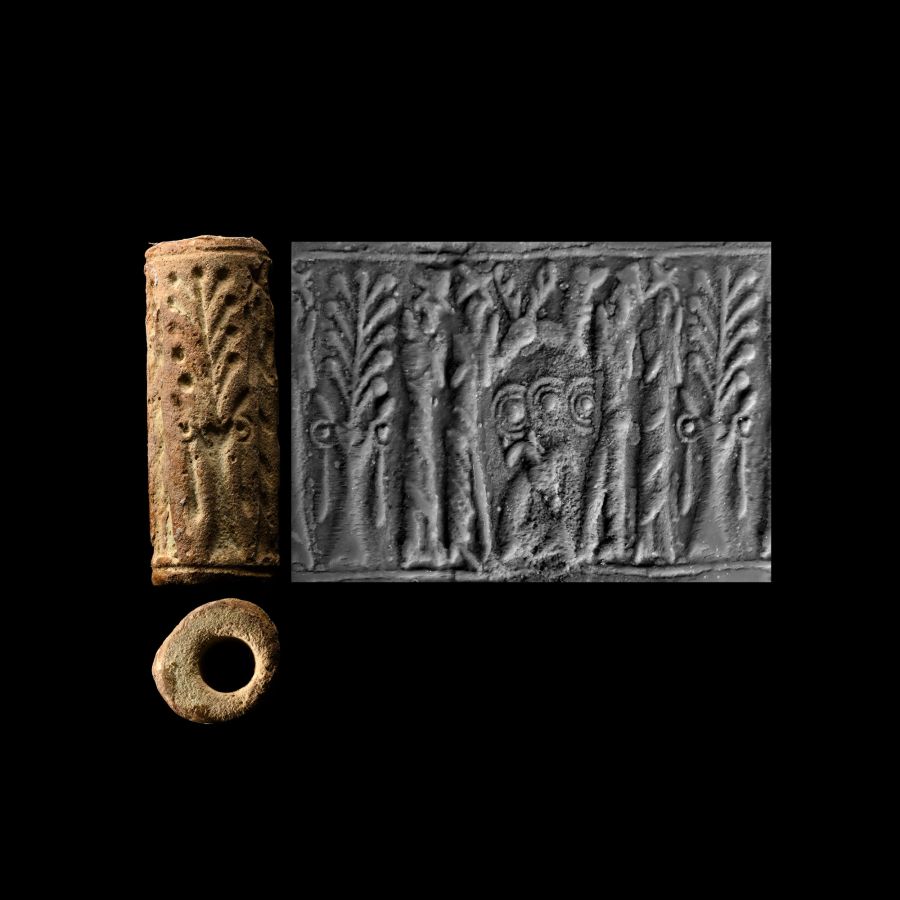 Mitanni Faience Cylinder Seal with Worship Scenes