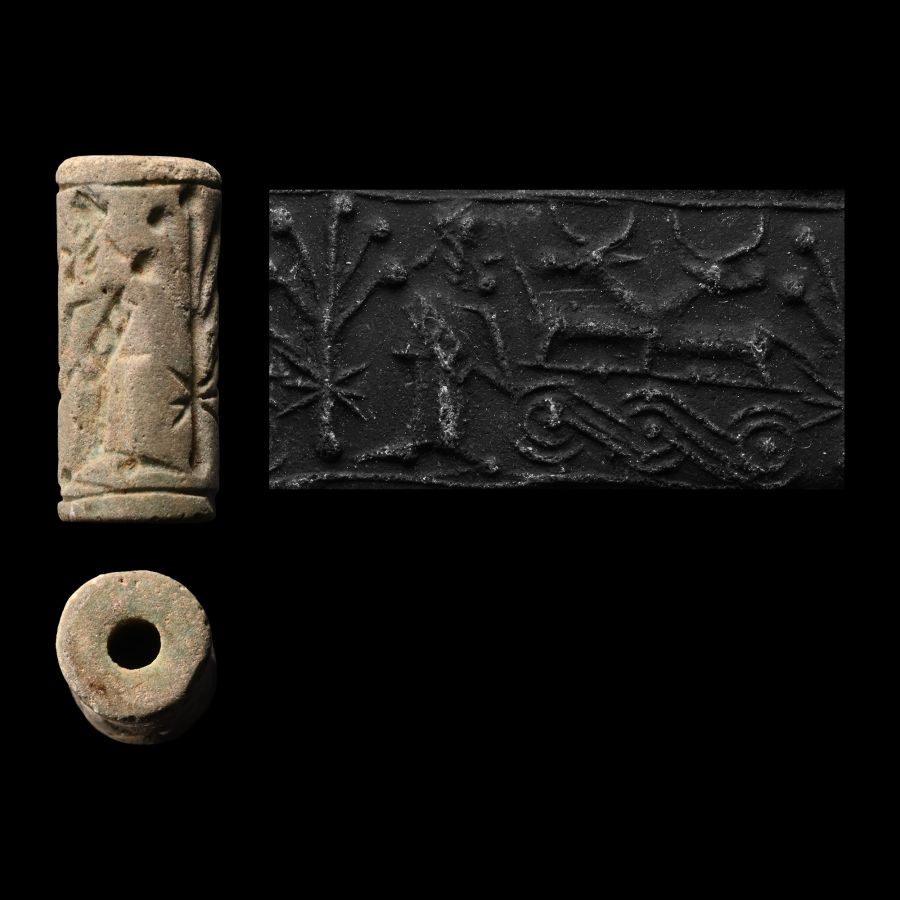 Mitanni Faience Cylinder Seal with Storm God