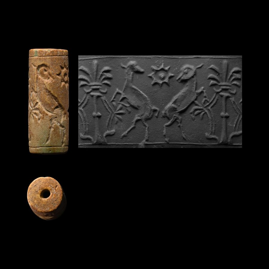 Eastern Syrian Faience Cylinder Seal with Worship Scenes