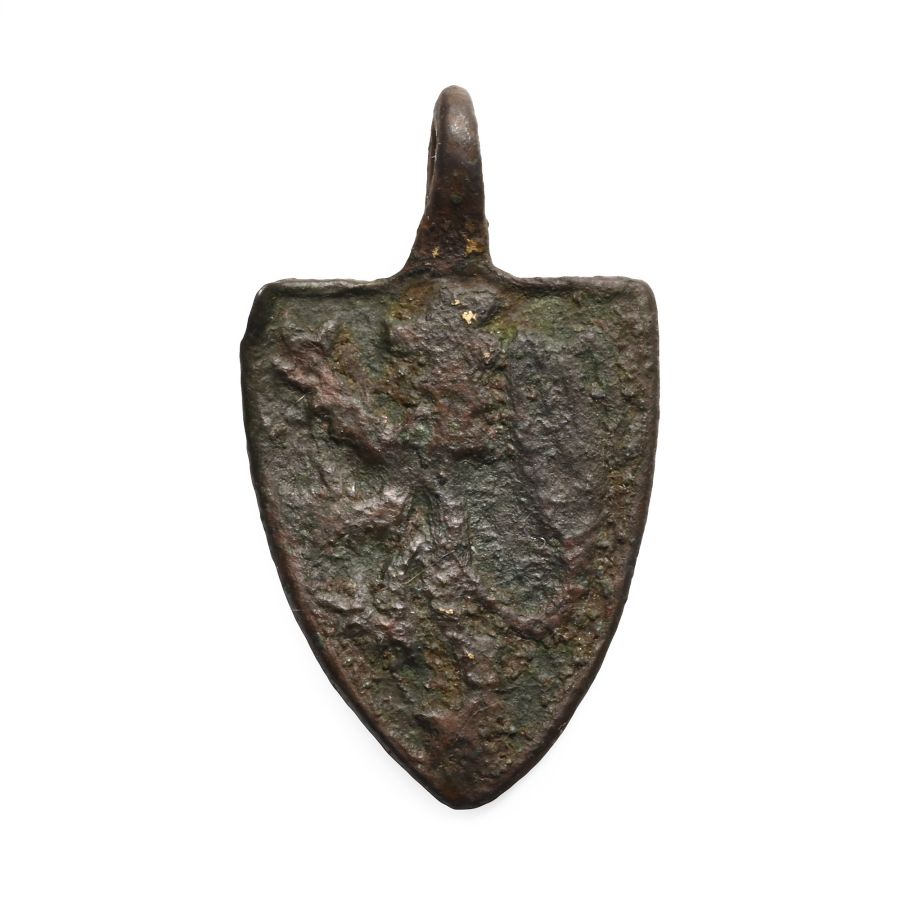Medieval Bronze Heraldic Pendant with Lion