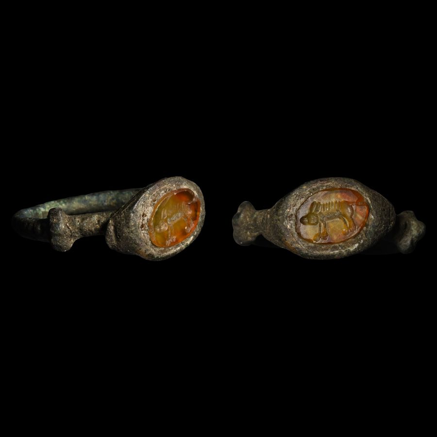 Roman Bronze Ring with Boar Gemstone