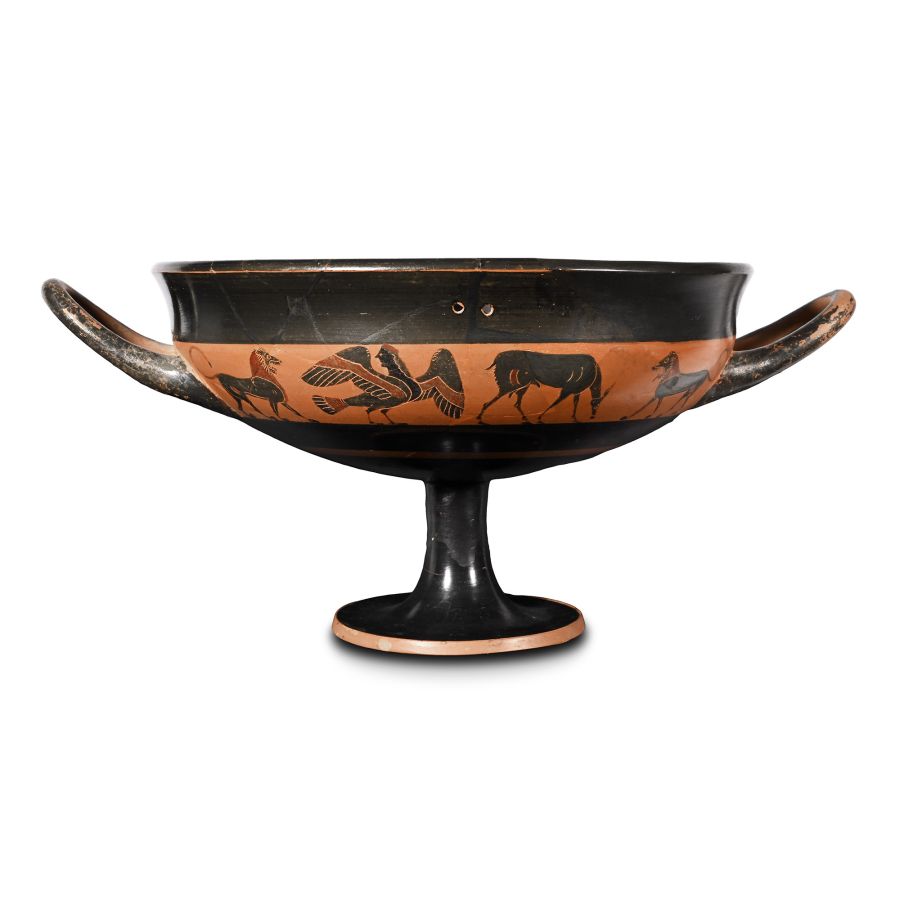 Greek Attic Terracotta Banded Kylix with Animal Frieze