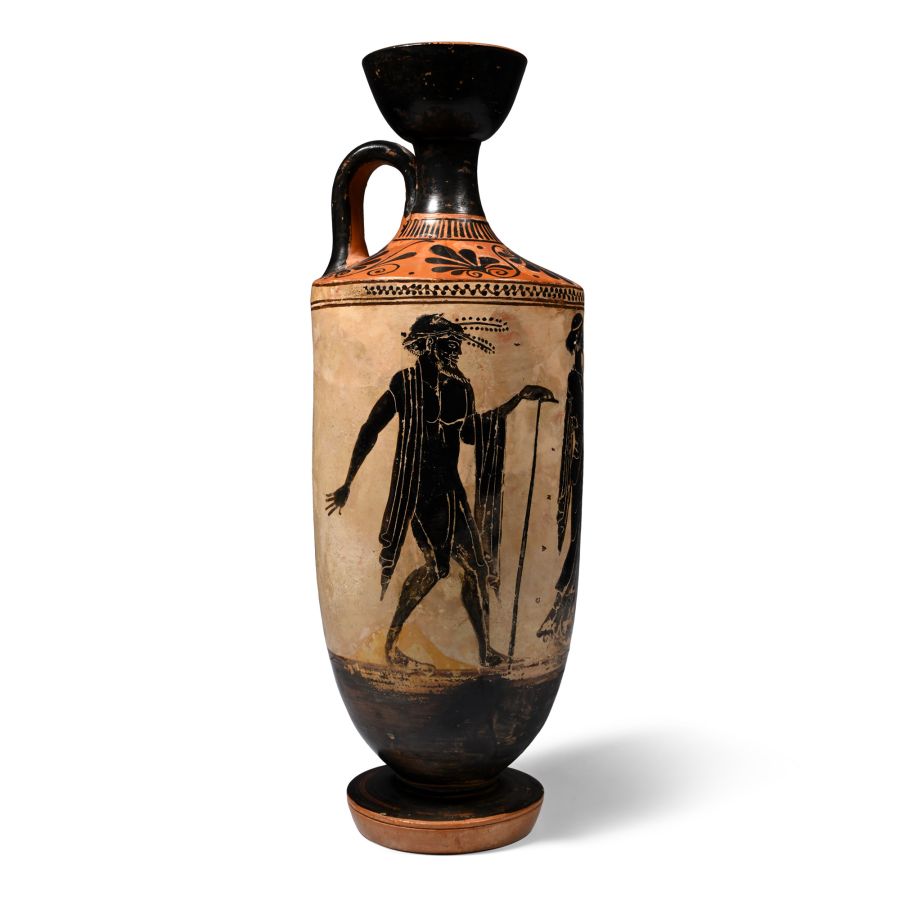 Greek Attic Terracotta Black Figure Painted Lekythos Attributed to the Athena Painter