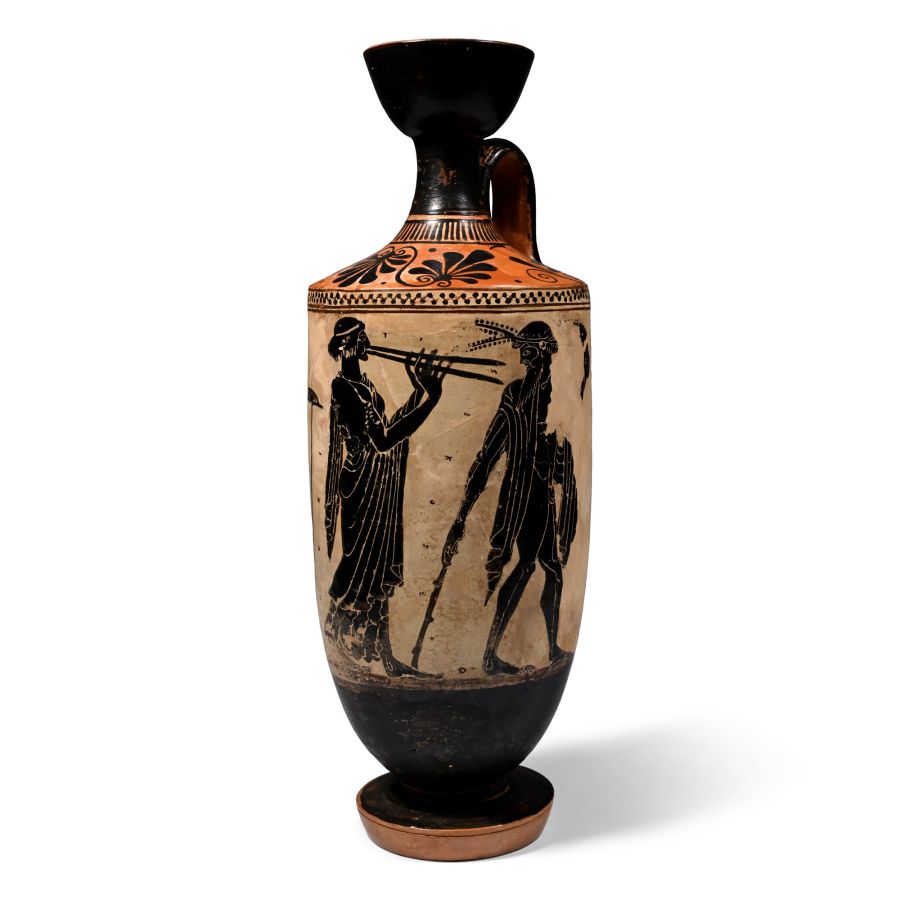 Greek Attic Terracotta Black Figure Painted Lekythos Attributed to the Athena Painter