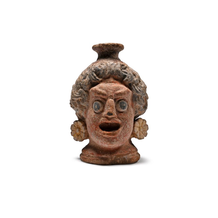 Greek Terracotta Head of an Actor Vase