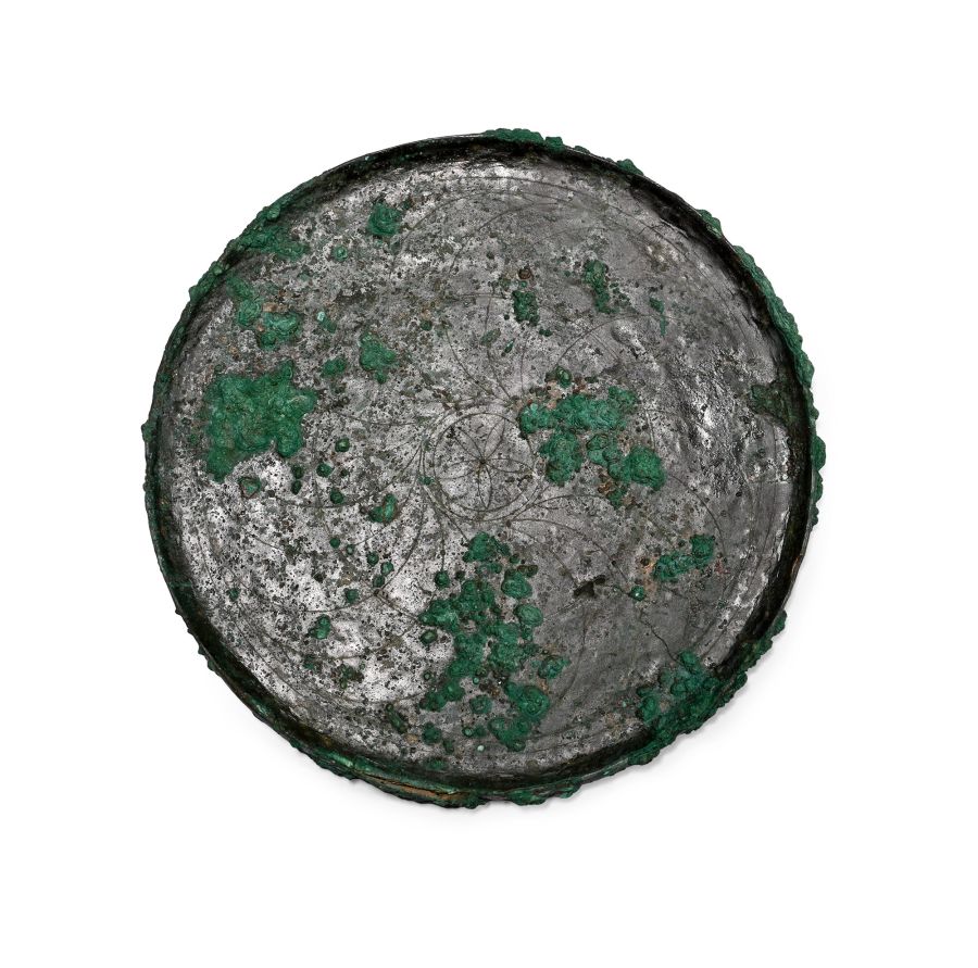 Greek Bronze Mirror with Floral Pattern