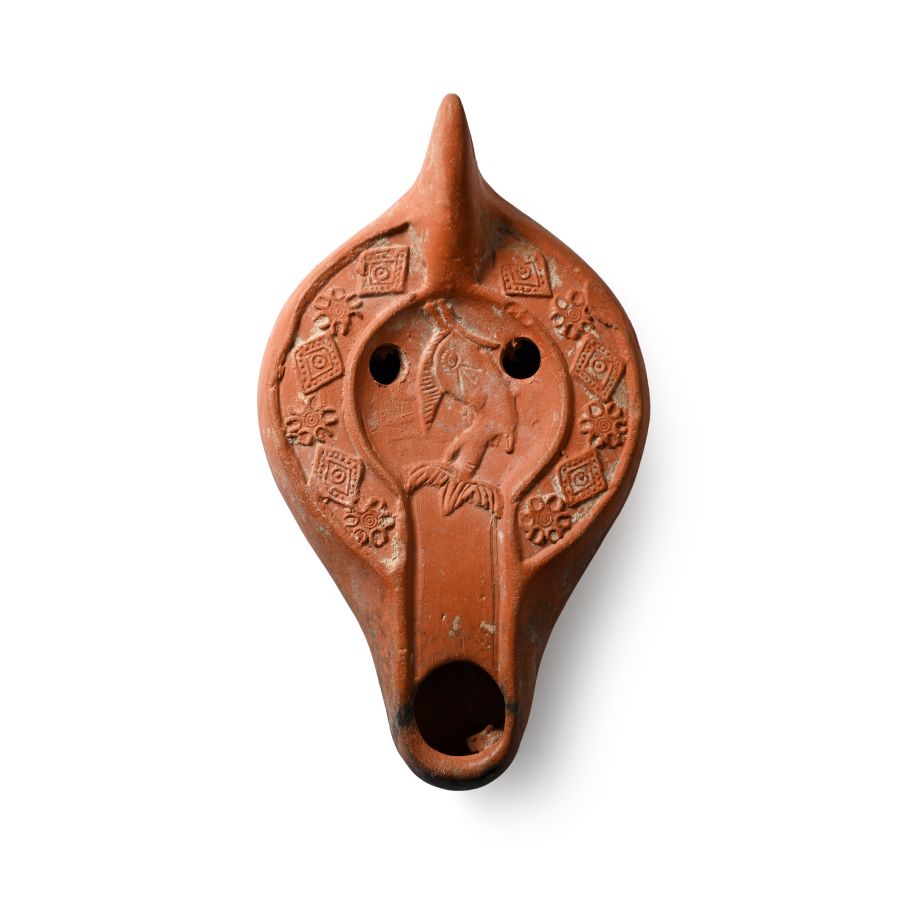 Byzantine Terracotta Oil Lamp with Dolphin