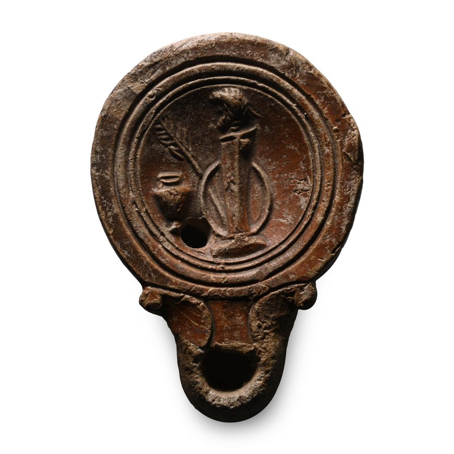 Roman Terracotta Oil Lamp with Herm
