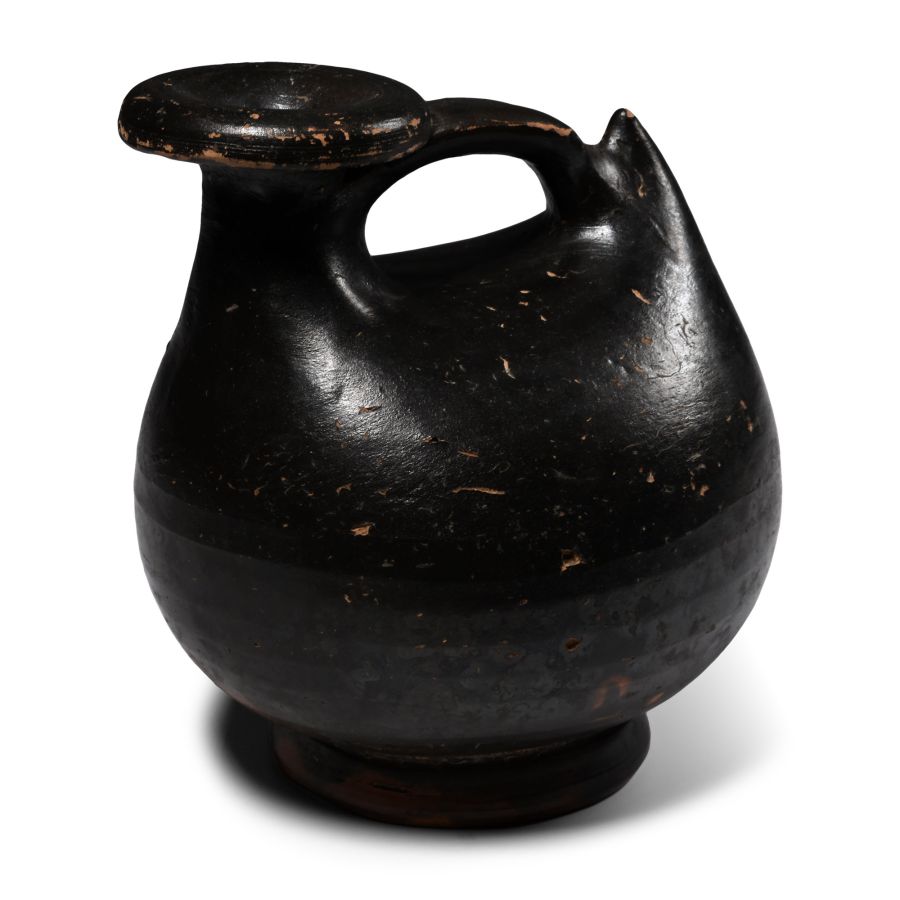 Greek Black Glazed Terracotta Askos