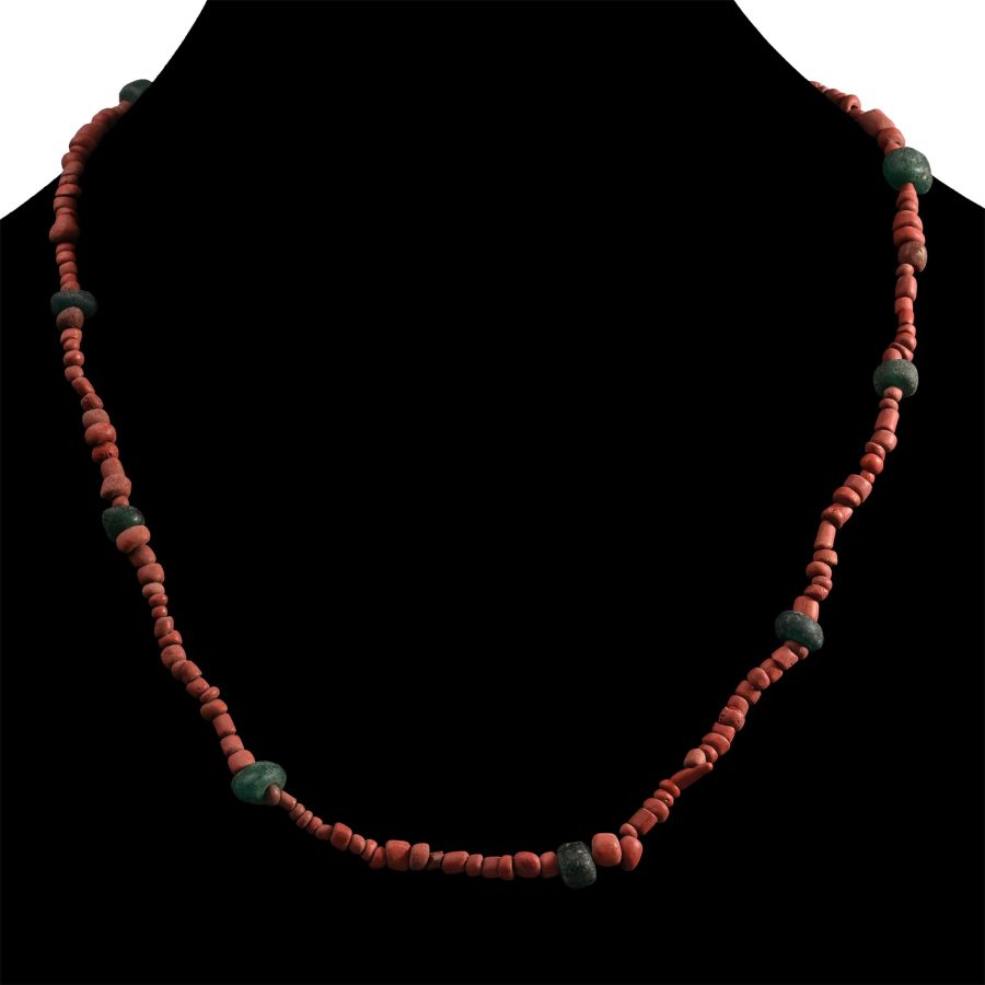 Roman Green and Red Glass Bead Necklace String