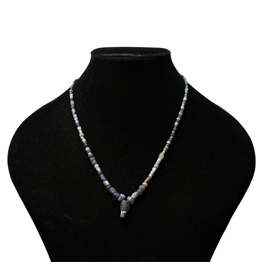 Roman Light Blue Glass and Stone Bead Necklace String