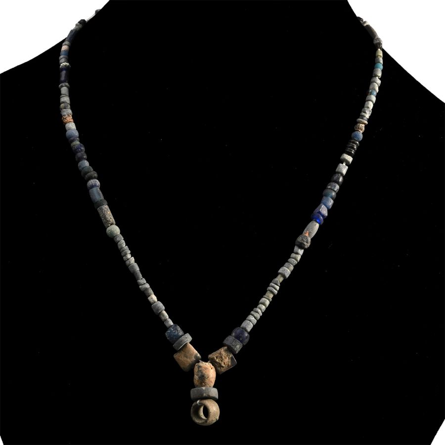 Roman Blue Glass and Stone Bead Necklace String