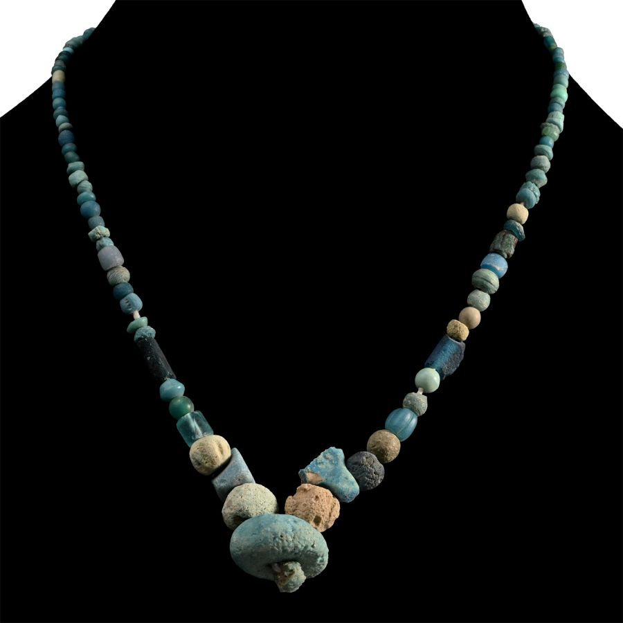 Achaemenid Light Blue Glass and Faience Bead Necklace String