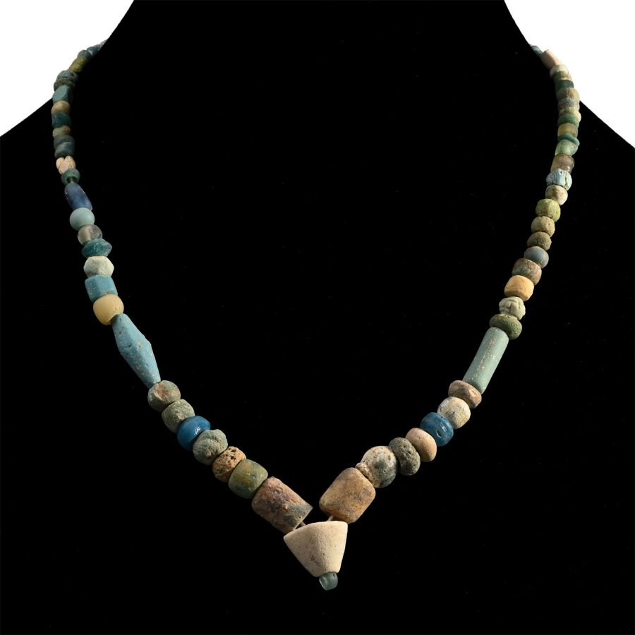 Achaemenid Light Blue Glass and Ceramic Bead Necklace String