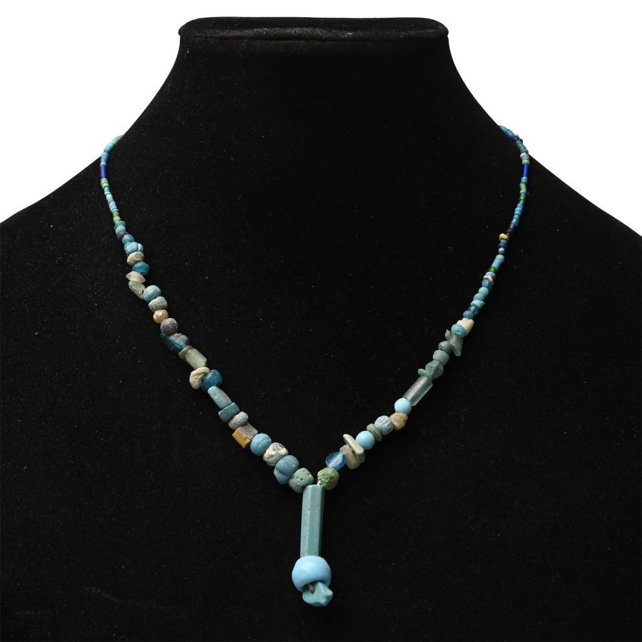 Achaemenid Light Blue Glass and Ceramic Bead Necklace String