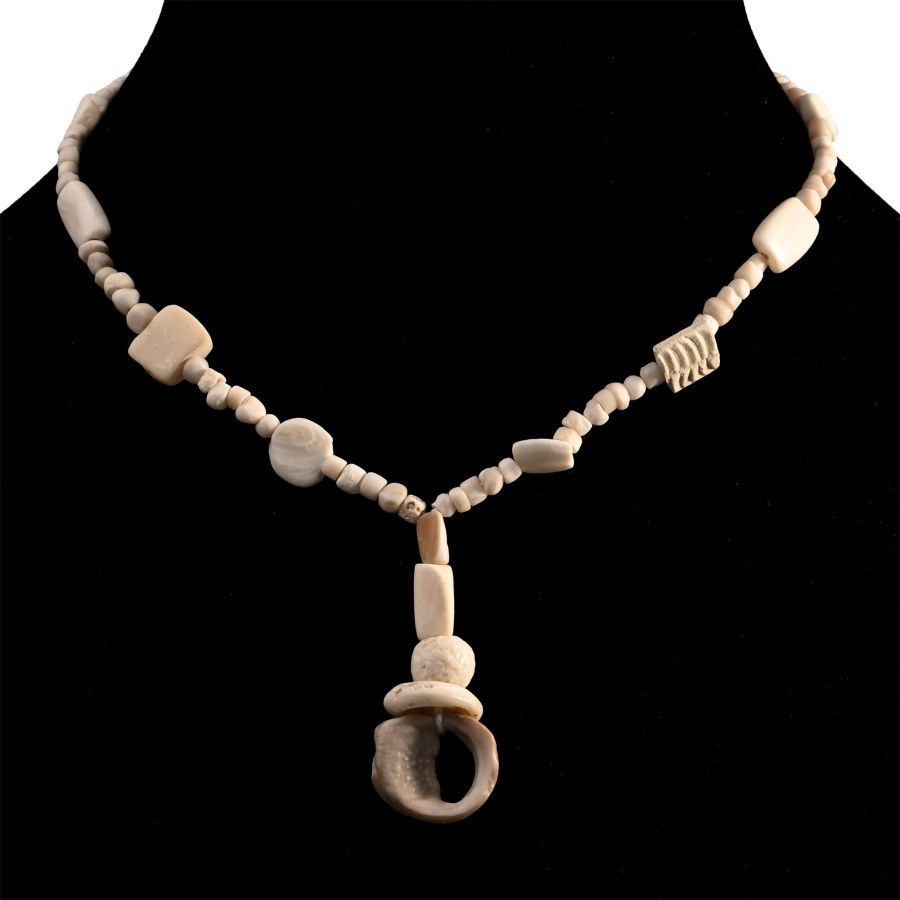 Western Asiatic White Stone and Shell Bead Necklace String