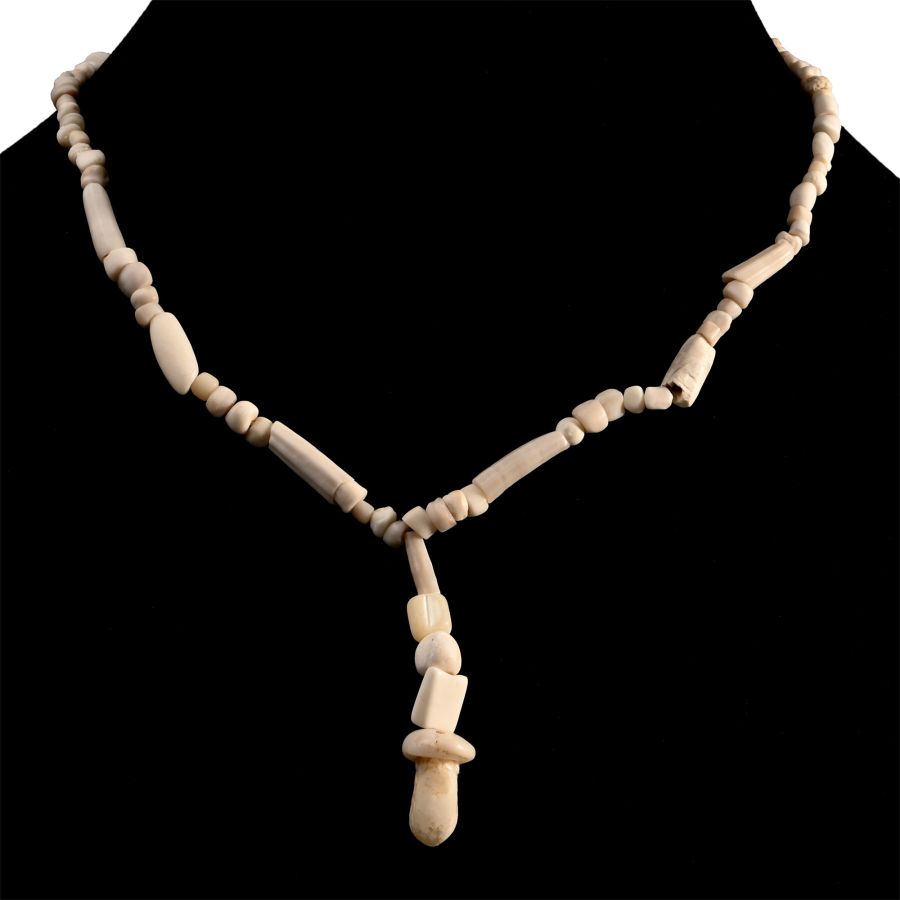 Western Asiatic White Stone and Shell Bead Necklace String