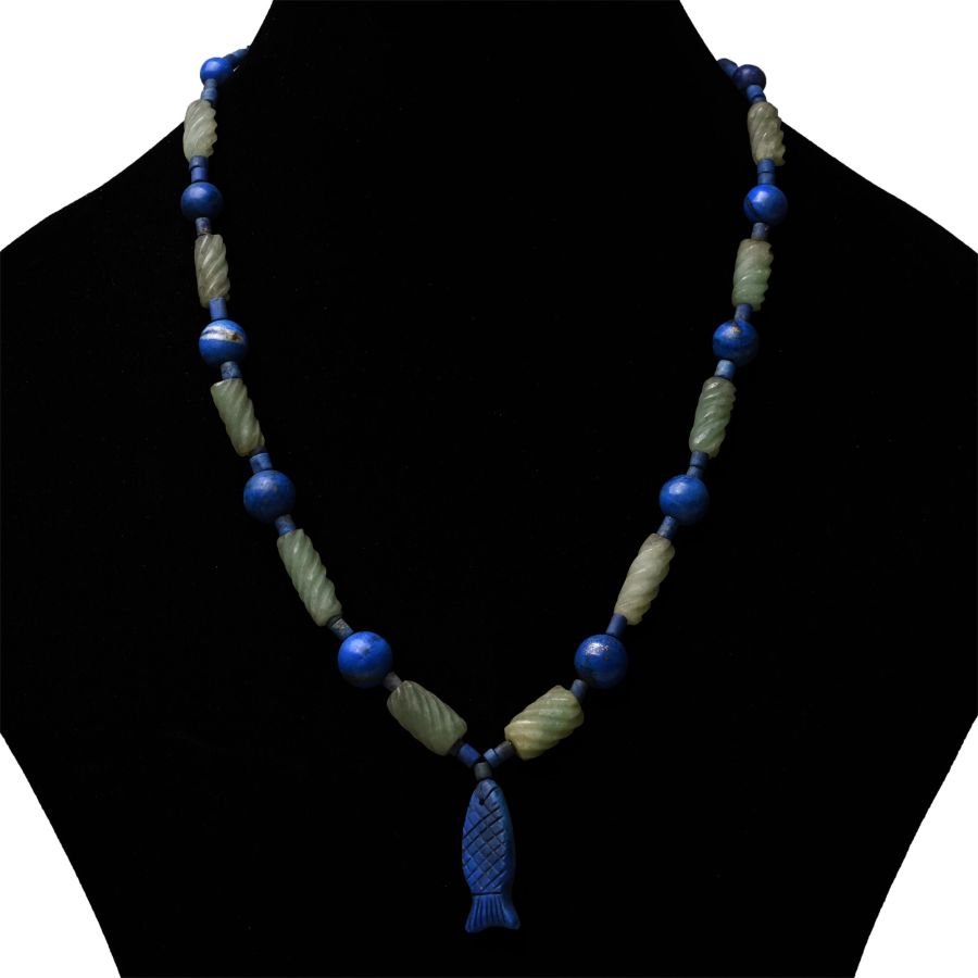 Western Asiatic Lapis Lazuli and Green Stone Bead Necklace String