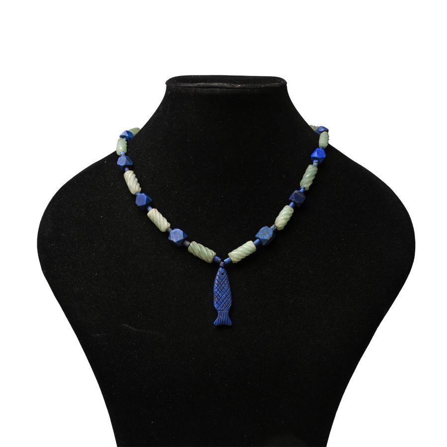 Bactrian Style Lapis Lazuli and Green Stone Bead Necklace String