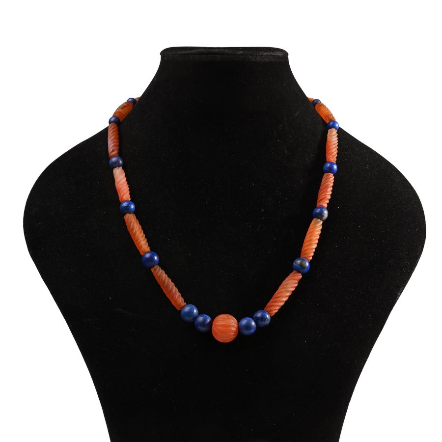 Bactrian Style Lapis Lazuli and Carnelian Bead Necklace String