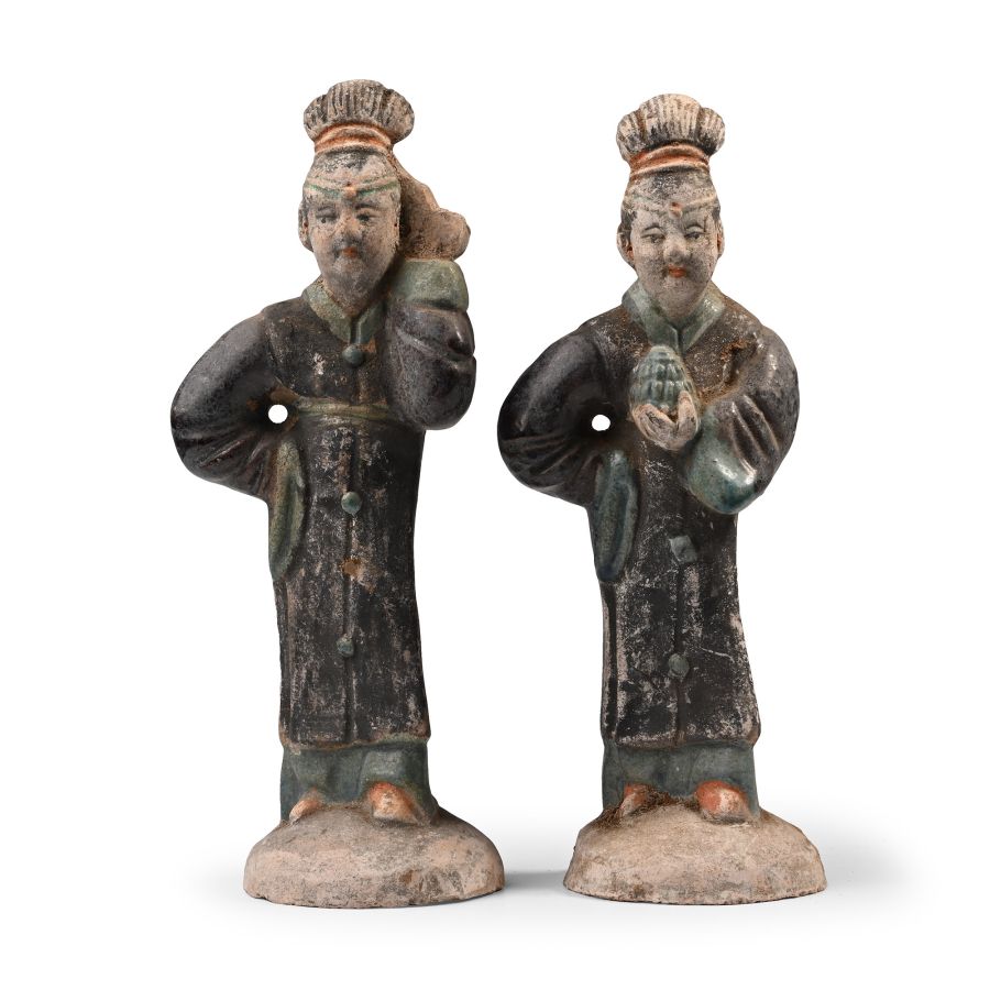 Chinese Qing Green Glazed Figure Pair