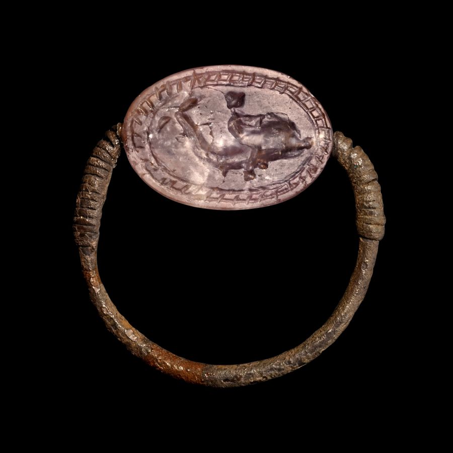 Etruscan Silver Ring with Amethyst Scarab Seal