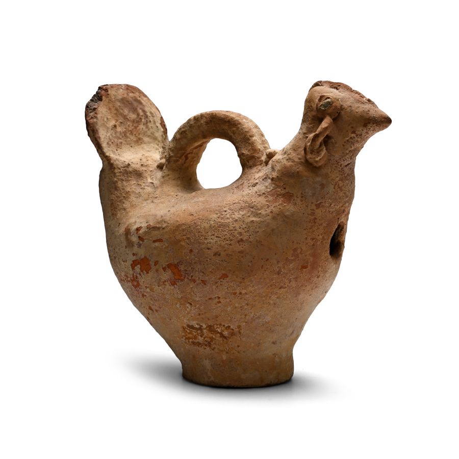 Western Asiatic Terracotta Bird Vessel with Glass Eyes