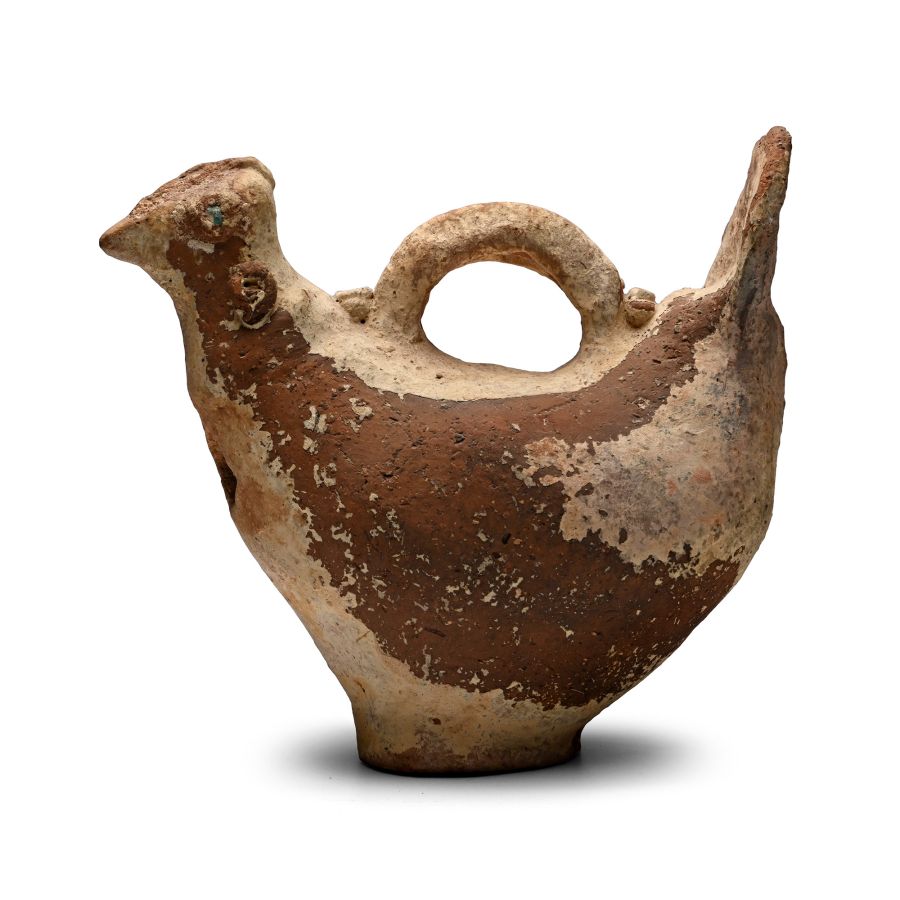 Western Asiatic Terracotta Bird Vessel with Glass Eyes
