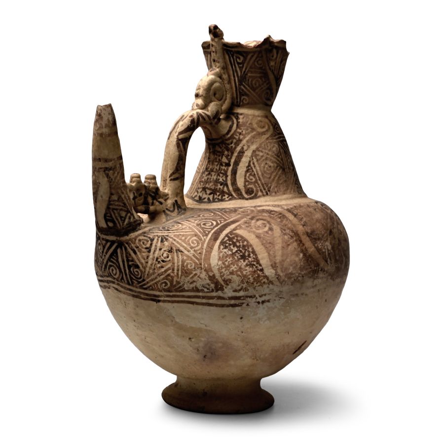 Large Western Asiatic Terracotta Bichrome Vessel with Handle