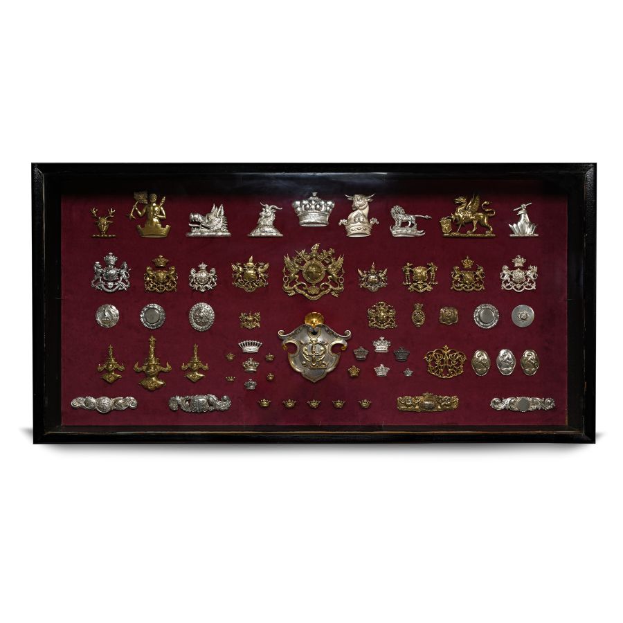 Wall Cabinet Containing an Assembly of Livery and Military Badges