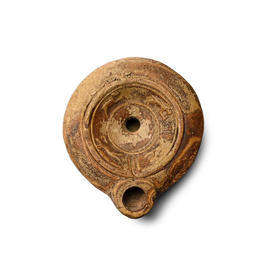 Roman Terracotta Oil Lamp with Running Dogs