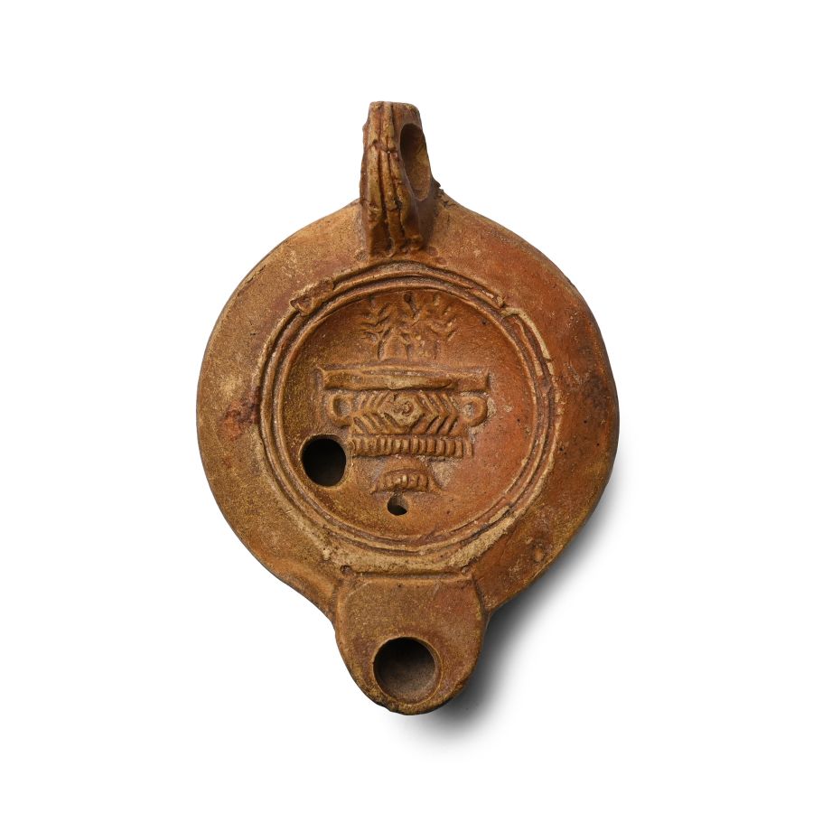 Roman Terracotta Oil Lamp with Amphora