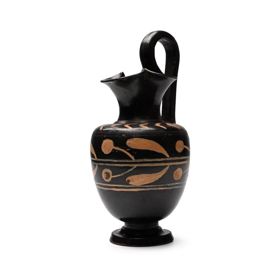 Greek Apulian Blackware Oinochoe with Laurel Leaves