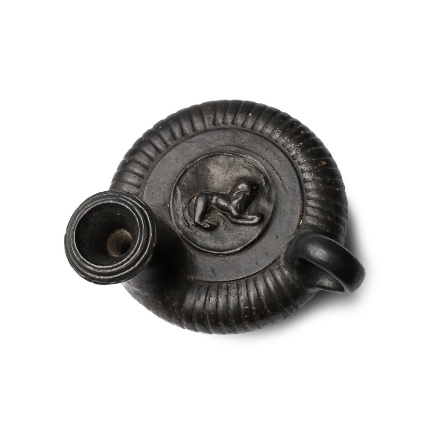 Greek Black-Glazed Guttos with Lion